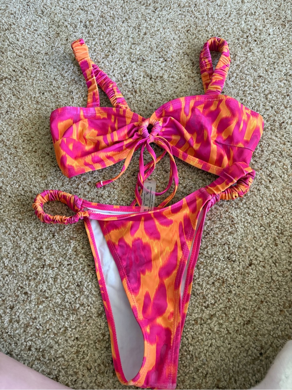 chic Pink and Orange Tie-Back Bikini Top